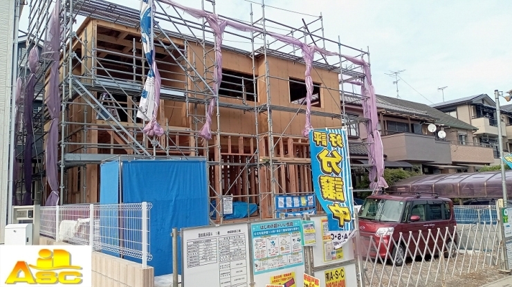 南西側より2024.9.3撮影「蓮田市黒浜新築戸建住宅　黒浜小学校徒歩3分！敷地50坪　南側4ｍ公道日当たり良好！」