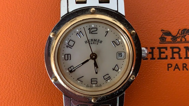 HERMES エルメス クリッパー 腕時計 買取「エルメス HERMES 腕時計 クリッパー CL4.220 お買取させて頂きました! くら寿司 株主優待券 500円券を450円で販売中です 金町北口店限定」