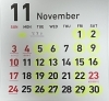 黄色の丸印が営業日　11/23祝・土曜日はお休み「11月営業カレンダー　岡山市北区　パン屋　Bancho Bakery」