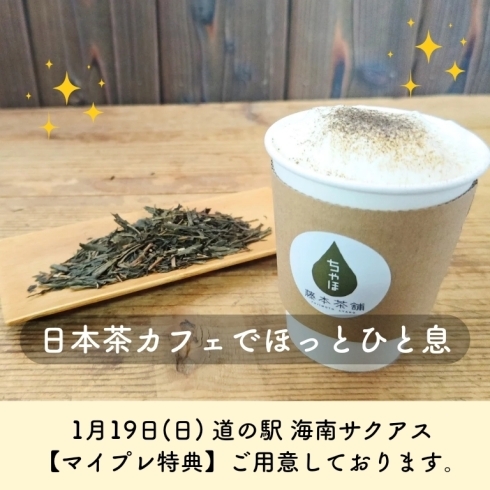 今週末は海南サクアスでほうじ茶ラテ😆「【マイプレ特典有】明日はマルシェで本格日本茶ドリンクを!」