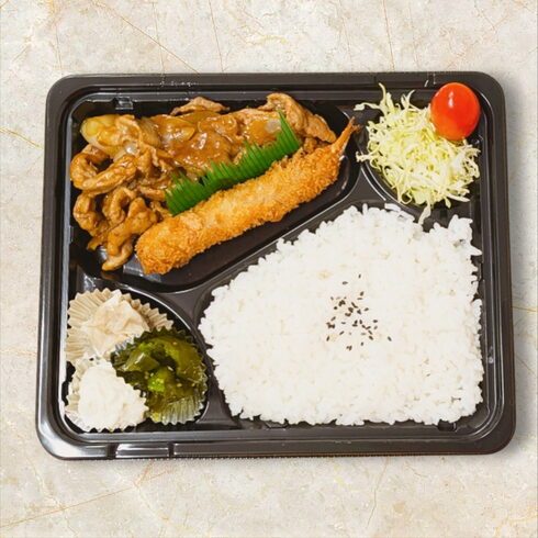 焼肉とエビフライ弁当「月替り弁当のお知らせ」