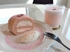 桜ロールケーキ、桜ラテ「夕顔瀬から春を感じる！」