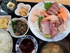 上刺身盛り合わせ定食 2500円「上刺身盛り合わせ定食、小鉢3品付き 2500円」