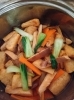 チンゲン菜とあげさんの煮物「黒あわび茸とあげさんの煮物」