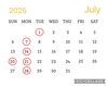 赤まるがお休みです。「7月定休日」