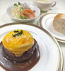 チーズハンバーグ ポーチドエッグ添え「   ○・。＊　週替わりアザレアランチ　＊。・○8/4～　8/10まで」