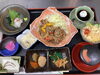 「牛焼肉と白身魚のお刺身の和定食ランチ」