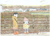 自然豊かな地元の風景のオーダーイラストです。「八国山と霜柱 野口町の冬の朝を描いたイラスト」