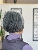 落ち着いた雰囲気でホッと一息「ショートからボブへ。襟足を攻めた“大人かわいい”グレーヘアスタイル」