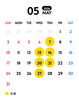 5月の営業日カレンダー「5月の営業日のお知らせ【西京区　上桂　焼肉　韓国料理　元プロレスラー】」