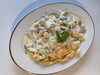 カフェ感あふれる自家製パスタ「自家製フィットチーネのシーフードクリームチーズパスタを試作中です」