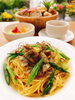 大山ポークとアスパラのガーリックパスタ「地元食材を使った「Sprout Garlic Pasta fair～３つのご褒美」（大山ポークとアスパラのガーリックパスタ）」