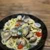 あさりとトマトの鶏出汁スープパスタ