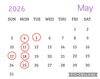 赤丸がお休みです「5月のお休み」