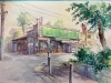「懐かしい西宿通り「池田屋さん」の風景を水彩で描きました」