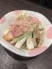 島らっきょうとスーチカを島マースで炒めました「島らっきょうとスーチカ炒め」