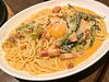 「美味しいメガ盛り🔥総重量約900g！青砥のデカ盛り生パスタ「レッドカルボナーラ」に挑戦‼️【生パスタ🍝ハラミステーキ🍖地域安心価格リーズナブル🍴パーティー宴会貸切飲み放題コースあり！青砥駅近く】」