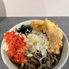 蕎麦殻たっぷり黒ごわ食感の冷やしかしわ天そば