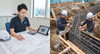 精密な構造計算図面を現場監督が図面を見ている様子と、 現場で職人が鉄筋を組んでいる様子「八王子で後悔しない家を建てるための、アイディール流・家づくり完全ガイド④「構造計算（許容応力度計算）」」