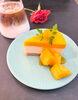 「レアチーズとマンゴーの2段ケーキ🥭 ひんやりケーキでさっぱり食べられます🥰【福井韓国風カフェ Hugpopo ハグポポ】」