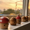 夕暮れに映える、窓辺のどんぐりたちです