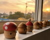 窓際のどんぐり「夕暮れに映える、窓辺のどんぐりたちです」