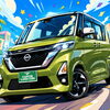 ライトグリーンの日産ルークス ハイウェイスターS-HYBRID入庫！アラウンドビュー風カメラ付きです