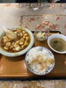 街中華。麻婆豆腐定食。1200円。「群馬県公安委員会届出済み。あなたのお悩み事必ず解決致します。ご連絡お待ちしています。」