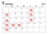 9月カレンダー「9月の休診日のお知らせ」