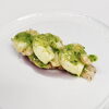 琵琶マスのグリエに小海老を乗せて「季節の移ろいと旬を彩る前菜。大和高田市/フレンチレストラン【ヴィラージュ.アキヨシ】」