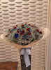 かすみ草、赤バラ、染めの青カーネーション「式典にスタンド花を納品させて頂きました」