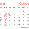 10月のお休み