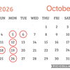 10月のお休み