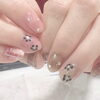 静岡市葵区瀬名川のネイルサロン｜新色ピンクマグネット×左右ちがう定額ネイル💅ドットフラワーとチェックの上品デザイン✨