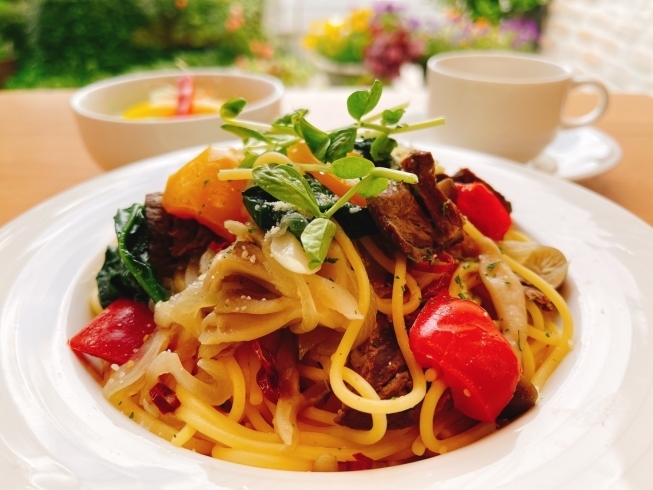 鳥取和牛と彩り野菜のペペロンチーノ「6月のフェアは地元食材を使った「パスタフェア」を開催中！」