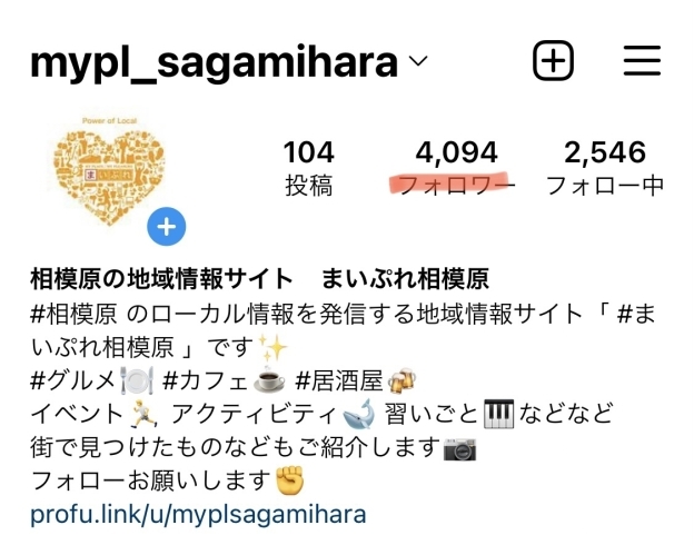Instagramフォロワー数「まいぷれ相模原のInstagram　フォロワー4000人達成！！」