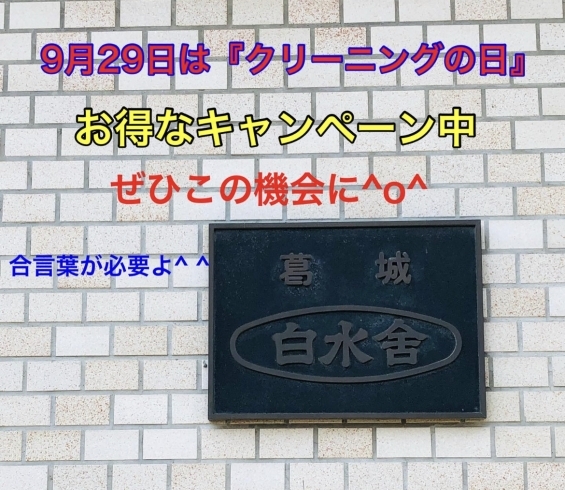 「本日9月29日は『クリーニングの日』です。キャンペーン中です。」