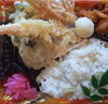 「明日の日替り弁当はきのこと海老の天ぷらと芋ごはん」