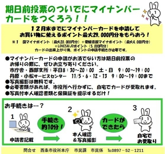 「愛媛県知事選挙の期日前投票のついでに、マイナンバーカードの申請をしませんか？」