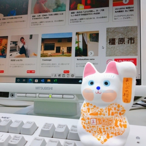 お店のファン作りの発信のお手伝い「カマクラ張子の、「まいぷれ橿原」招き猫が、編集部にやってきました♪　地域のお店さんいらっしゃいませ！」