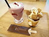 「【越前市】カフェカーナさんのくろみつきなこわらびもちソフト＆いちごとマスカルポーネのスムージー♪」