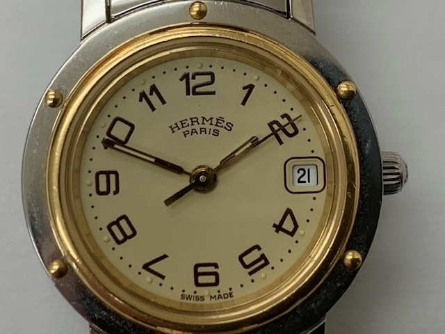 エルメス　クリッパー　クオーツ腕時計　高価買取「エルメス　HERMES　腕時計　クリッパー　CL4.220　高価買取りさせて頂きました。　　K24インゴット本日の当店買取価格は1ｇ7862円です　  　ブランド品と貴金属「買取りと査定」は「チケット大黒屋」金町北口店」