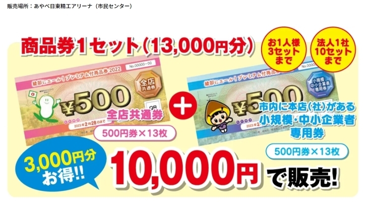 「綾部にエール！プレミアム付商品券直接販売のお知らせ！2023.1.27（金）」