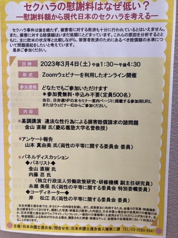 「『セクハラの慰謝料はなぜ低い？～慰謝料額から現代日本のセクハラを考える～（シンポジウム）』」