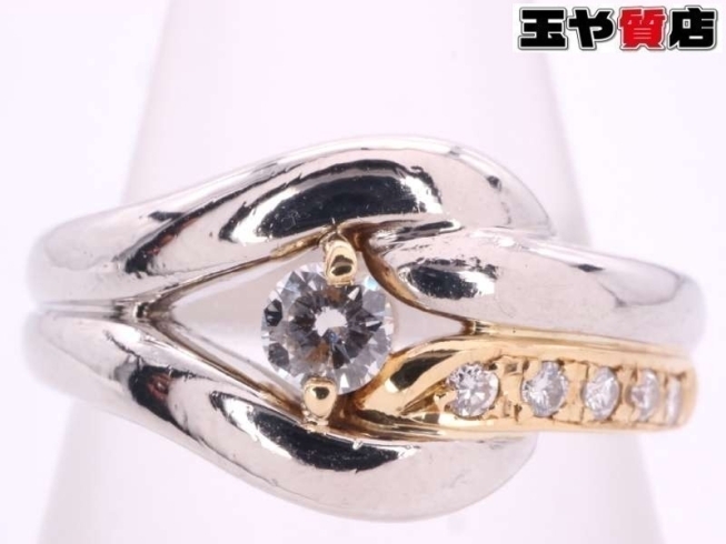 セリーヌ 美品 ダイヤ 0.14ct デザイン リング 12号 pt900 750 K18YG