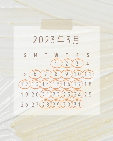 「3月の営業カレンダー【刈谷の焼き菓子店　おかし工房パンドラ】」