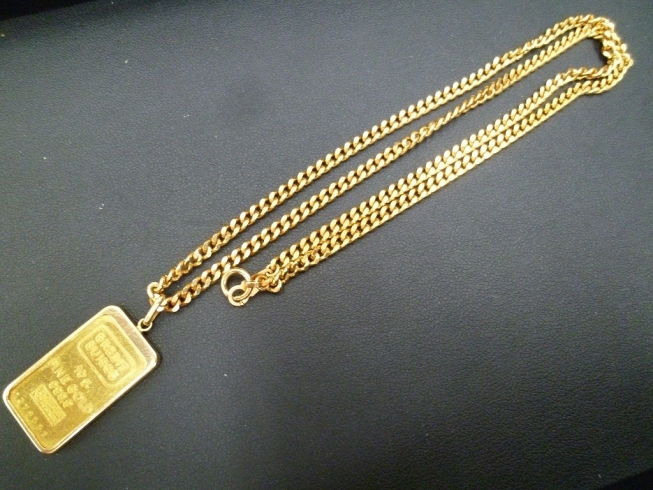 インゴット付きのネックレス「買取専門 金のクマ 沼津店　バブルの頃に流行った金のネックレス」
