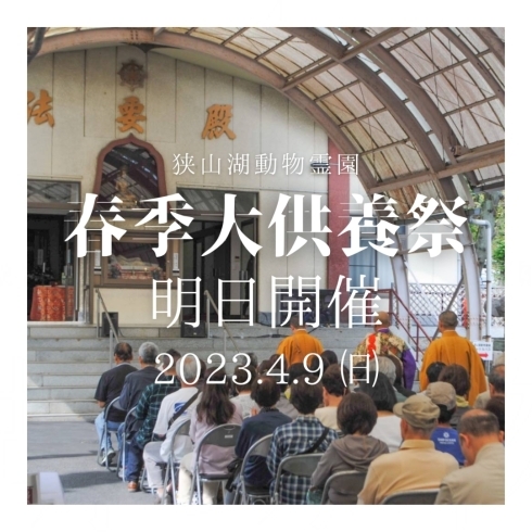 狭山湖動物霊園供養祭「✿明日開催。2023年度 春季大供養祭 4月9日✿」