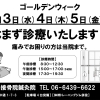 GWは診療致します!!    東大島接骨院鍼灸院【尼崎市大庄地区の接骨鍼灸院　お子様連れでも安心！接骨治療、痩身、トレーニング】