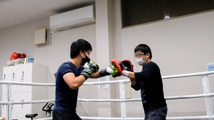 練習風景　体験時からミット打てますよ‼️「初めましての会長自己紹介【甲賀ボクシングジム:フィットネス感覚で気軽に始められる　健康維持、ダイエットしたい方も　スポーツジムのようにマイペースで　希望者はスパーリングも🥊】」